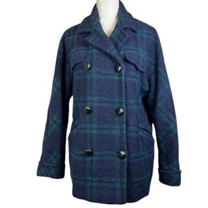 Isabel Marant Etoile Gael Wool Peacoat Navy Green Plaid Lined Size Medium (36FR)